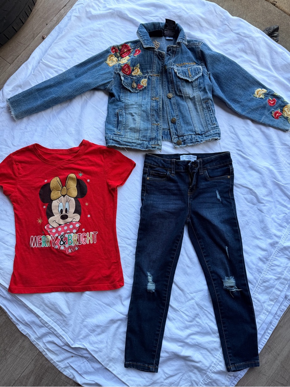 Celebrity Pink Blue Denim Jacket with Red & Yellow Floral Embroidery